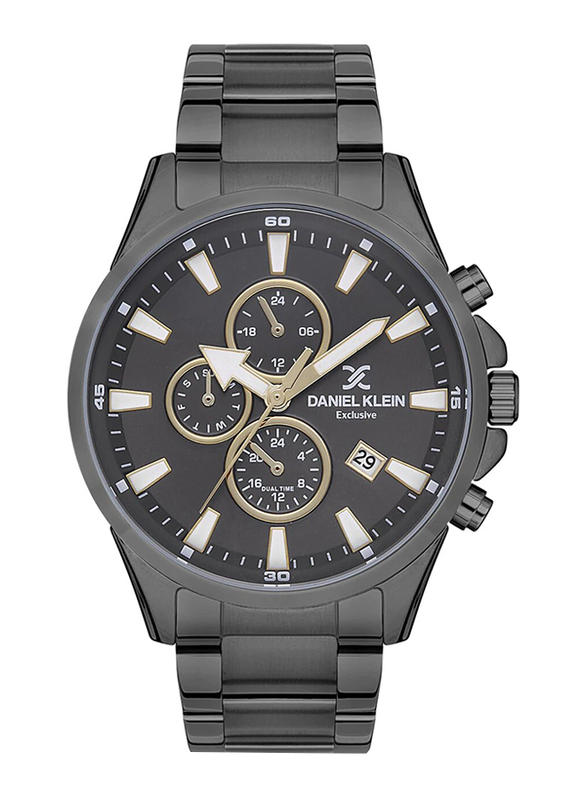 

Daniel Klein Exclusive Analog Watch for Men with Stainless Steel Band, Water Resistant with Chronograph, Dk.1.12946-5, Gun Metal-Dark Grey
