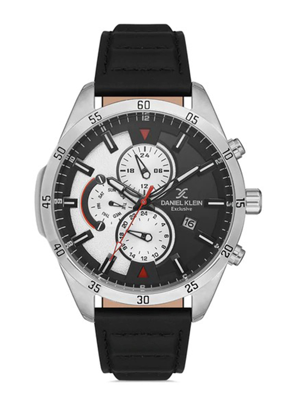 

Daniel Klein Exclusive Analog Watch for Men with Leather Band, Water Resistant and Chronograph, Dk.1.12927-1, Black/White-Silver