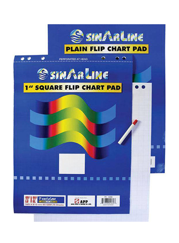 Sinarline Square Flip Plain Chart Pad, 25 Sheets, A1 Size, White