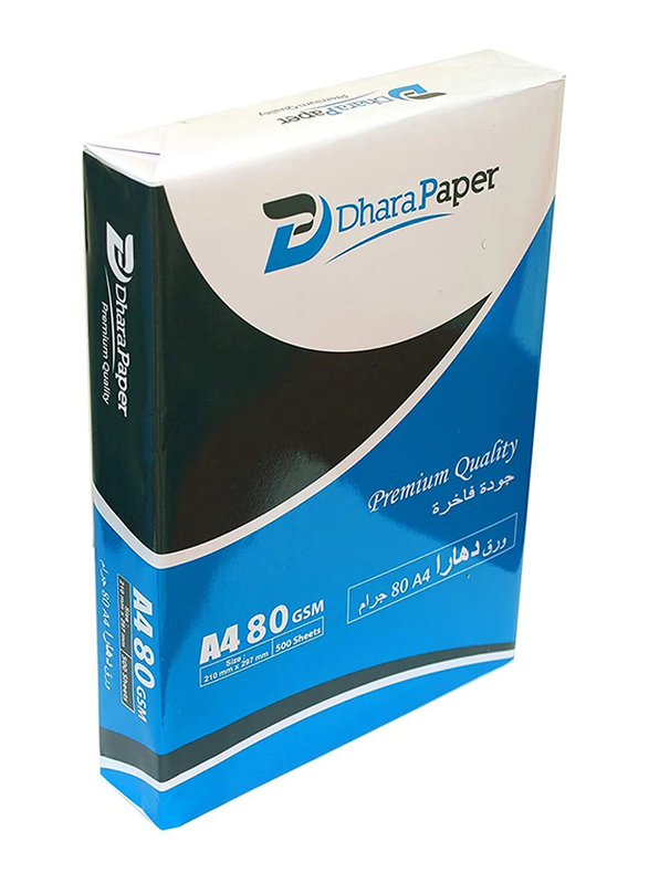 Dhara Paper Photo Copy Paper, 80 GSM, A4 Size, 5 Reams x 500 Sheets, White