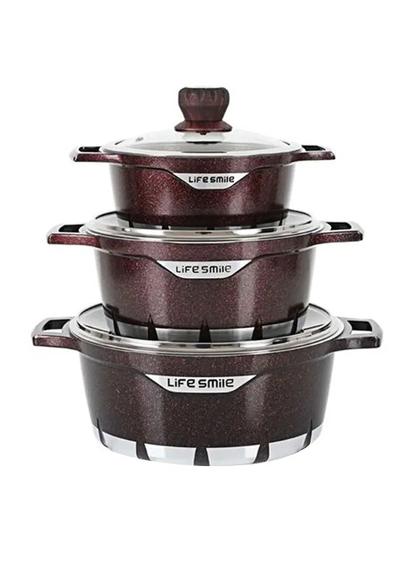 

Life Smile 6-Piece Round Cookware Set, FLCM-6-2B, Red