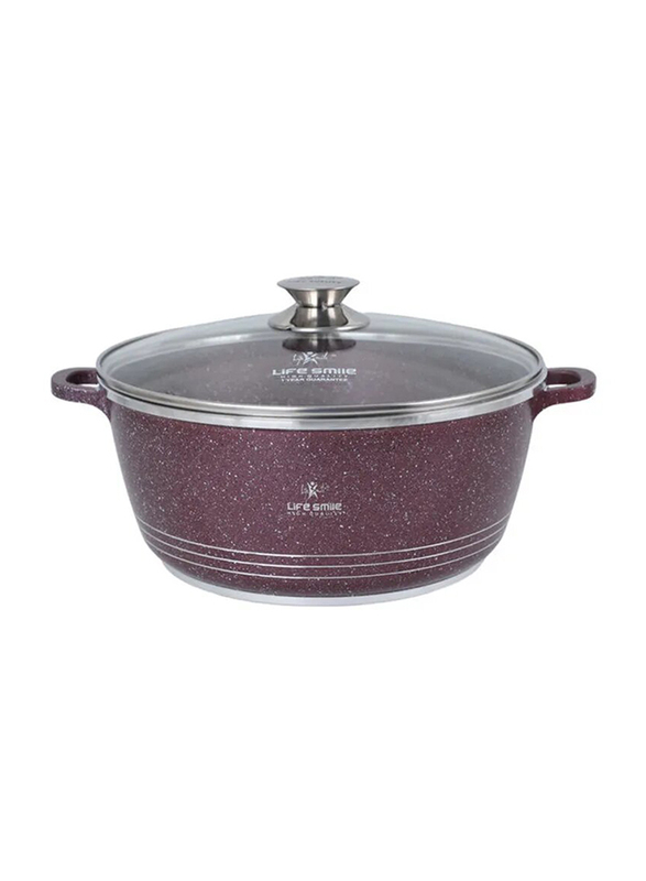 

Life Smile 28cm Granite Soup Pot with Lid and Handles, LIFEP7-28B, Purple/Clear