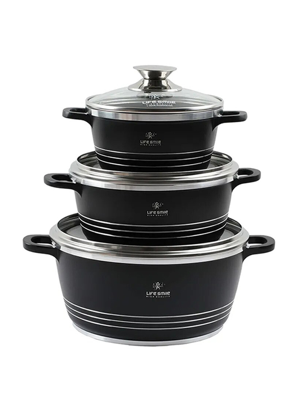 

Life Smile 6-Piece Classic Round Cookware Set, LUP-3BB, Black
