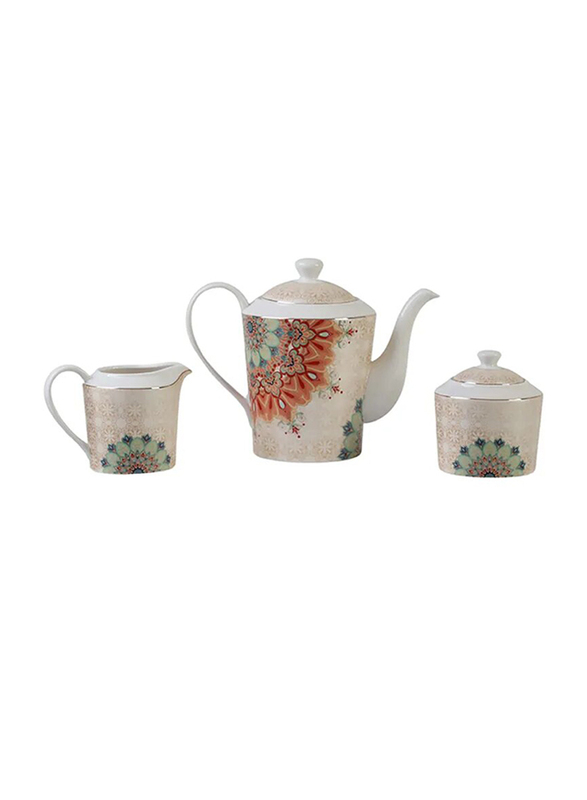 

Life Smile 5-Piece Porcelain Round Tea Pot Set, 43 x 20 x 26cm, Beige/White