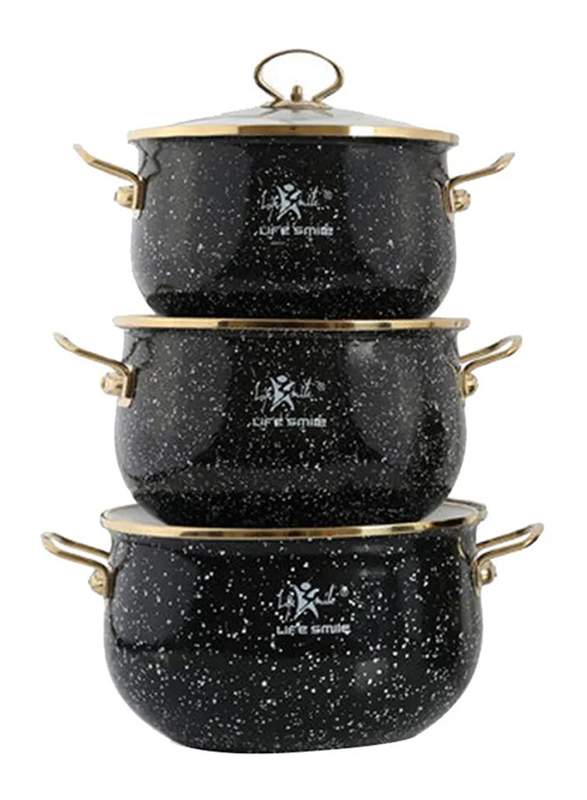 

Life Smile 3-Piece Enamel Cooking Pot, NMLP-2G-BW, Black