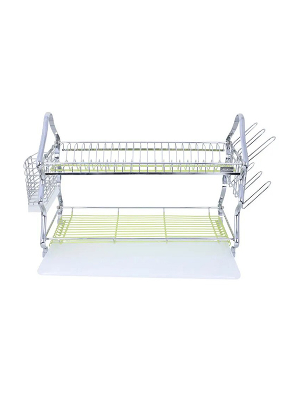 

Life Smile 2-Tier Dish Rack, 67.3 x 29 x 37.5cm, Silver/Green