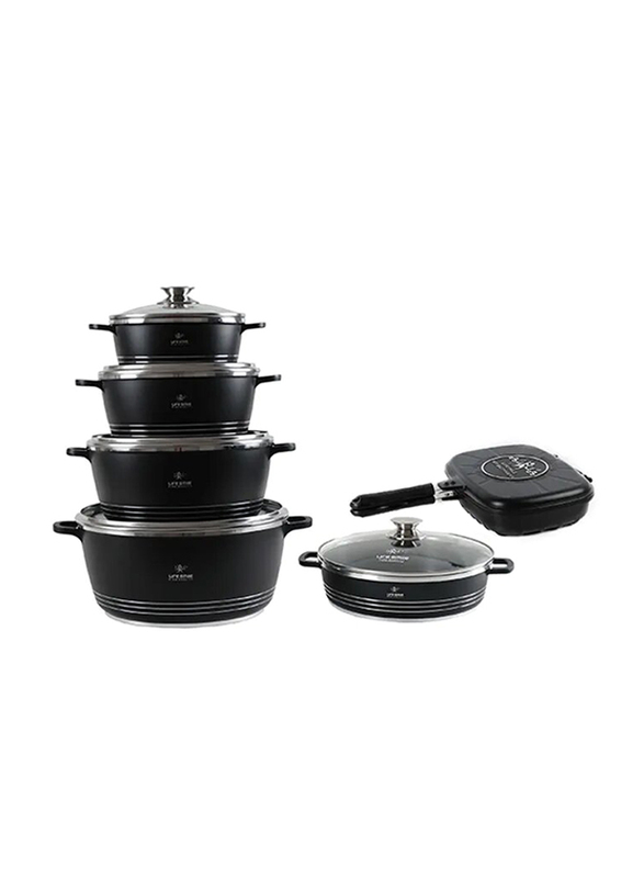 

Life Smile 12-Piece Classic Aluminium Cookware Set, BB-12SET, Black