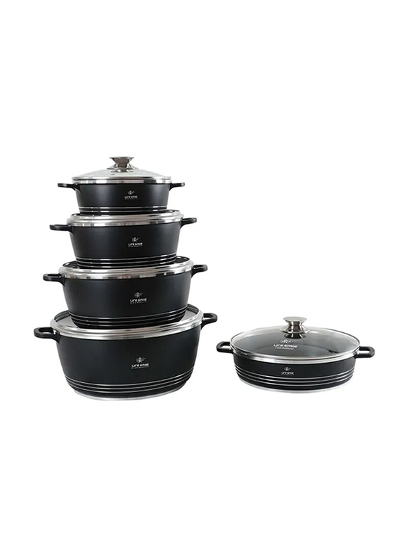 

Life Smile 10-Piece Aluminium Non-Stick Round Classic Cookware Set, BB-10SET, Black