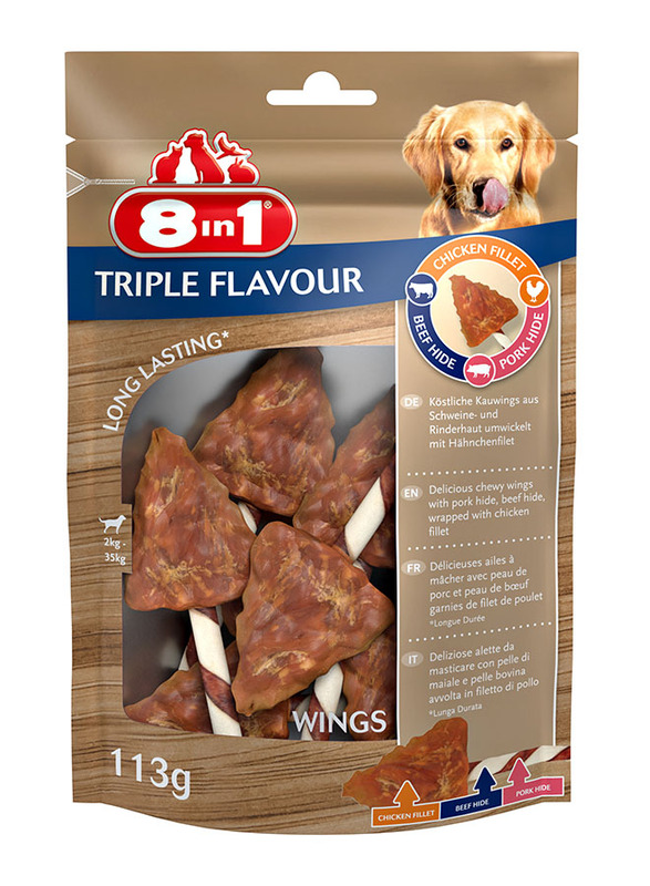 8 in 1 Triple Flavour Long Lasting Wings Treats Dog Dry Food, 6 x 113g