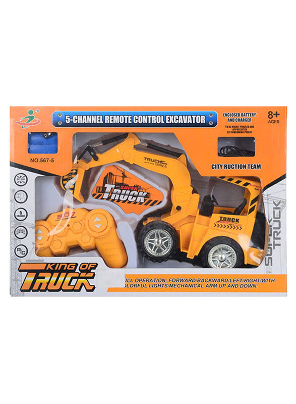 

5-Channel Super Truck Remote Control Excavator, Ages 8+, Yellow/Black