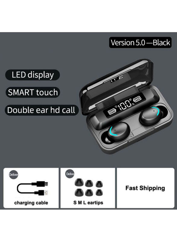 

F9-5 8D Wireless In-Ear Noise Cancelling Headphones with Charging Case, Black