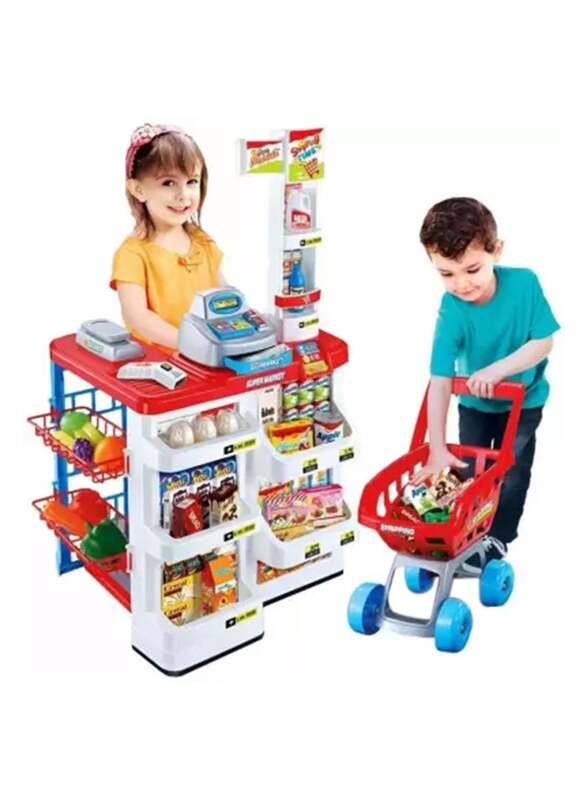 

Home Pretend Supermarket Accessories with Trolley Role Play Set Toy For Kids, Ages 3+, White/Red/Blue