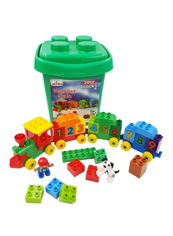 

Jawda Train Building Block Set with Bucket, 31-Piece, Ages 3+, Multicolour