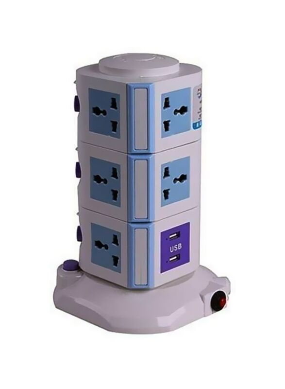 

3-Layer Universal Vertical Power Socket Extension, White/Blue