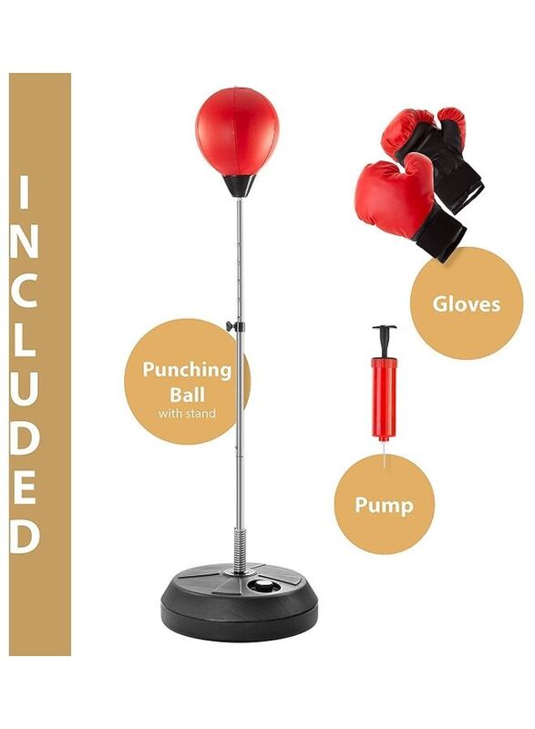 

Lifetop Boxing Bag with Height Adjustable Stand and Gloves, Red/Black