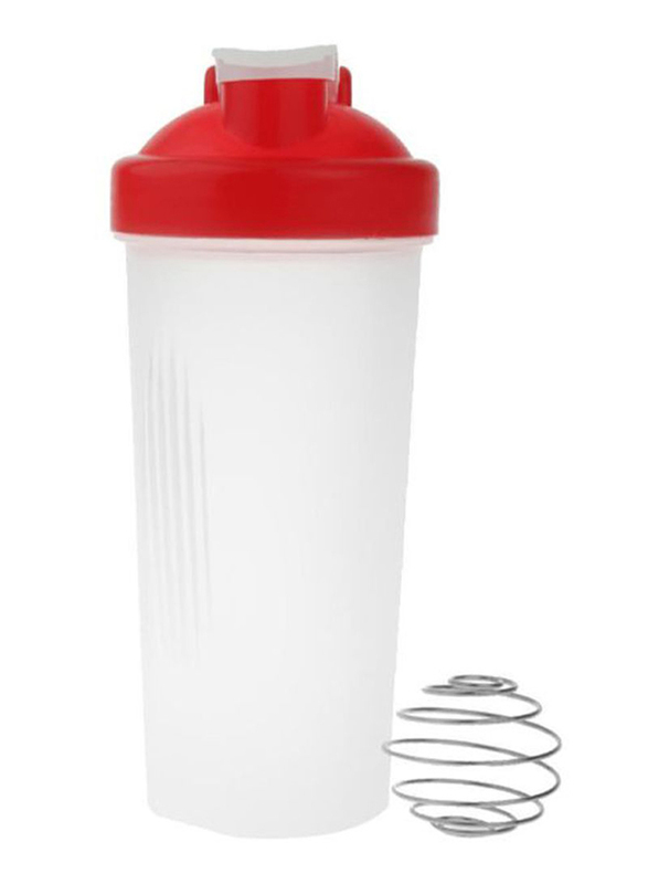 

600ml Plastic Protein Shaker Blender Mixer Cup Bottle, Red/White