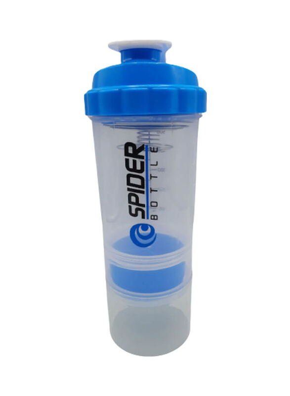 

500ml Spider Multiple Compartment Protein Shaker Water Bottle, Clear/Blue