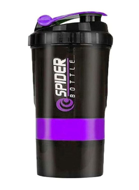 

Spider 650ml Plastic Protein Shaker Bottle with Powder Storage Compartment, Black/Purple