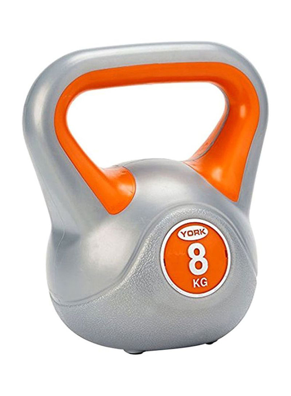 

York Fitness Vinyl Kettlebell, 8KG, Grey/Orange