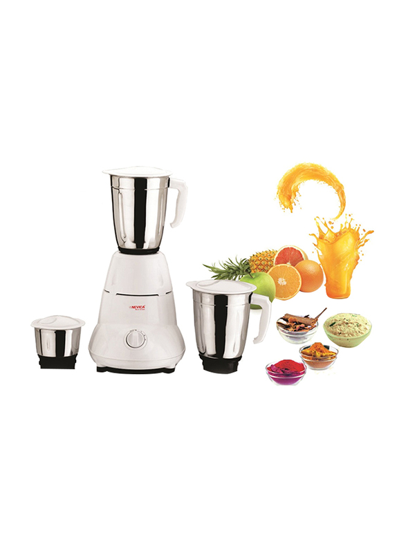 Nevica Stainless Steel 3 Jars Indian Mixer Grinder, 550W, NV-651 SS, White