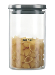 Borosil Glass Storage Jar with Lid, 900ml, Clear/Grey