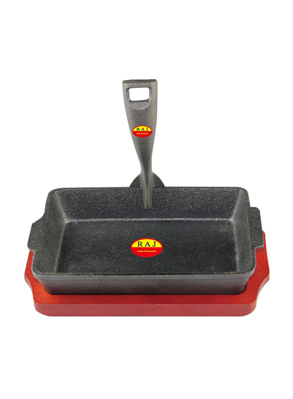 Raj 21cm Rectangle Sizzler Iron Tray with Handle, COST03, 21x13x3 cm, Black