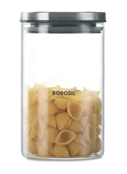 Borosil Glass Storage Jar with Lid, 900ml, Clear/Grey
