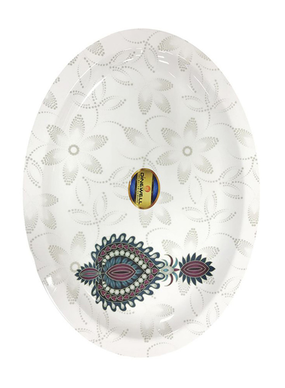 Dinewell 34cm Jewels Melamine Oval Platter, DWR5012JW, White/Grey
