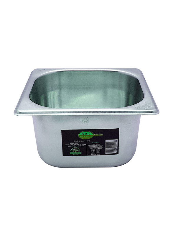 Raj 1/6x10cm Stainless Steel Gastronorm Pan, CS5751, Silver, 17.6x16.2x10cm