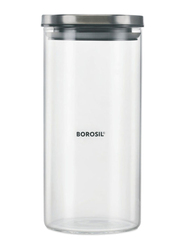 Borosil Glass Storage Jar with Lid, 1200ml, Clear/Grey