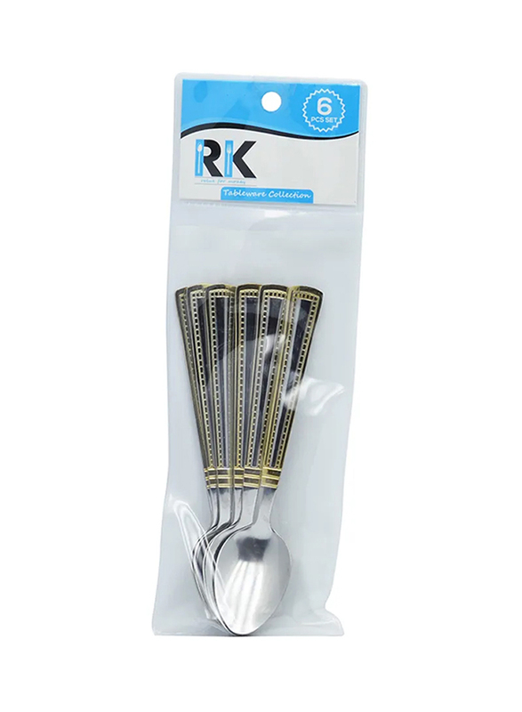 RK 15cm 6-Piece Stainless Steel Spoon Set, RK0073, Silver/Gold