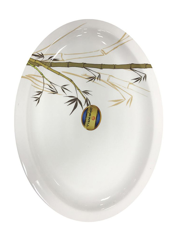 Dinewell 34cm Green Bamboo Melamine Oval Platter, DWR5012GB, White