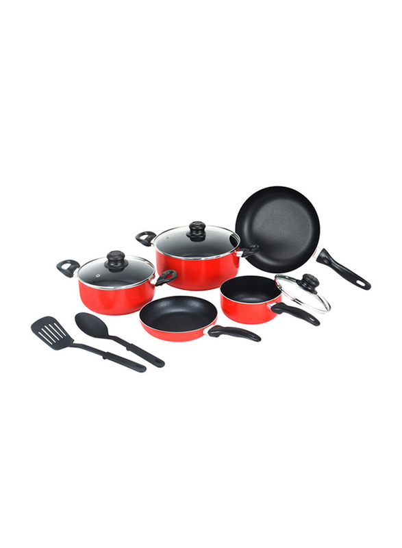

Raj 10-Piece Non Stick Cookware Set, RNC001, 24cm, Red/Black/Silver