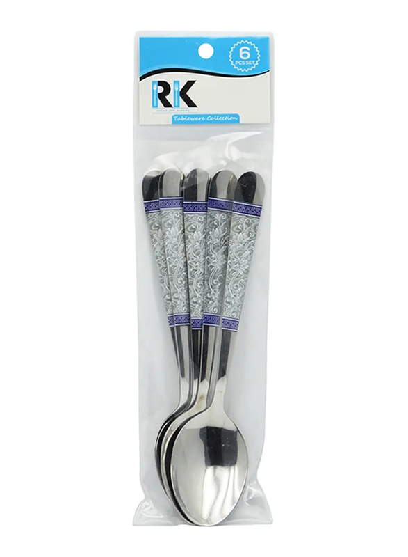 RK 20.5cm 6-Piece Stainless Steel Spoon Set, RK0080, Silver/Blue