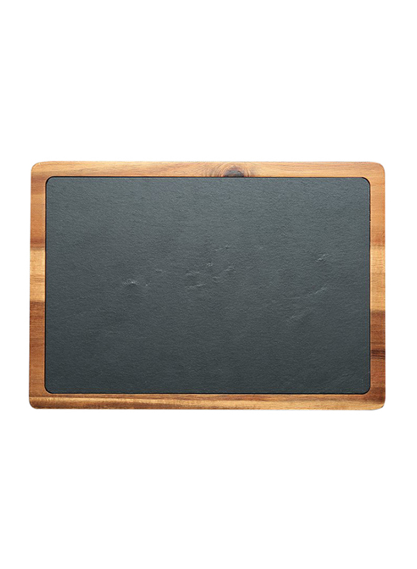 Raj 33cm Rectangle Acacia Wood and Slate Serving Board, SL0021, 33x23x1.5 cm, Grey/Brown