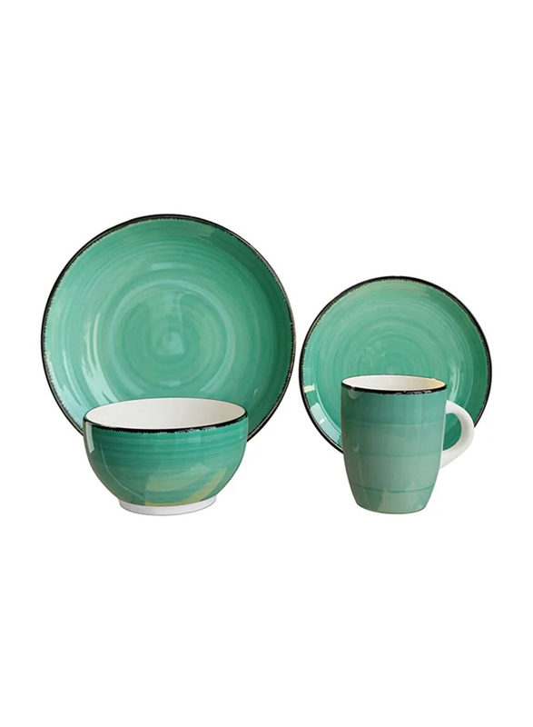

Kitchen Master 16-Piece Iris Stoneware Dinner Set, RSSP29, Green