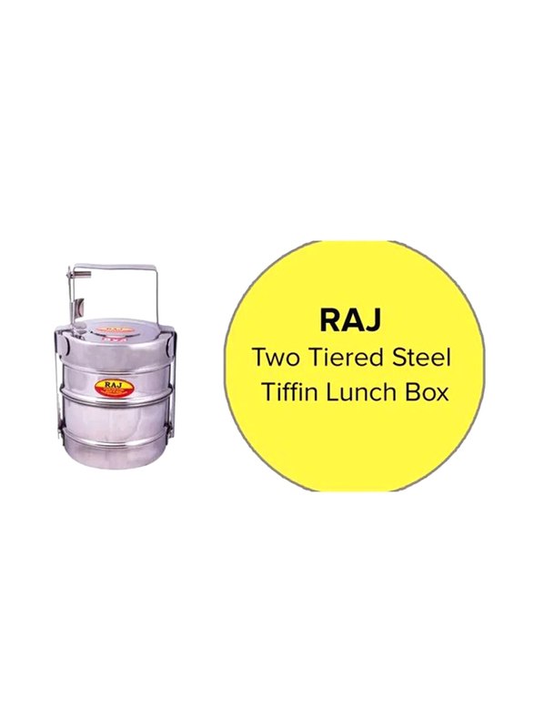Raj Two Tiered Steel Tiffin Lunch Box, Silver
