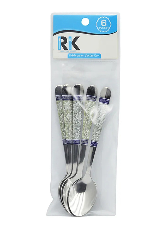RK 15cm 6-Piece Stainless Steel Spoon Set, RK0081, Silver/Blue