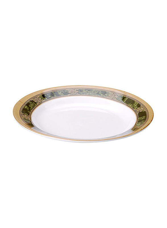 Dinewell 10.5-inch Melamine Green Golden Soup Plate, DWSP001GG, White
