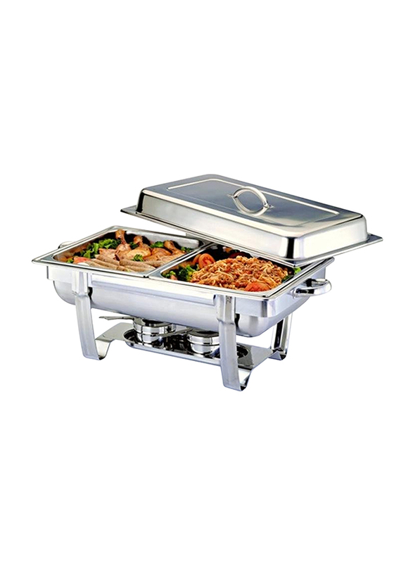 Raj 4 Ltr Stainless Steel Rectangle Double Pan Chafing Dish, VCD002, 60.5x36.8x30.5 cm, Silver