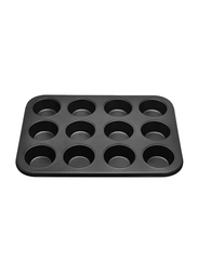 RK 12 Cup Non Stick Muffin Cupcake Baking Pan, 35.5x26.5x3 cm, Black