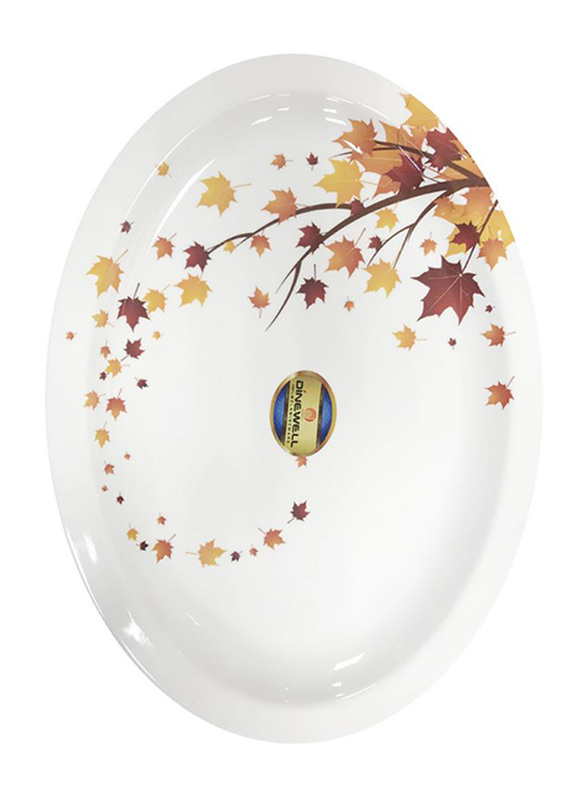 Dinewell 34cm Vintage Leaves Melamine Oval Platter, DWR5012VL, White/Yellow