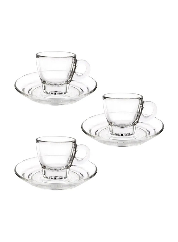 Ocean 6-Piece 70ml Caffe Espresso Cup and Saucer Set, P0244206, Clear