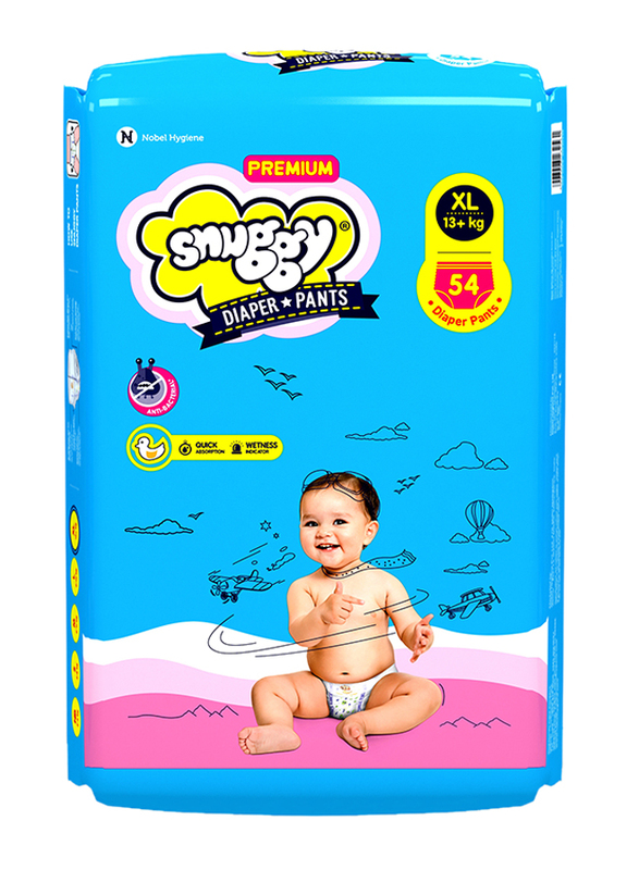 

Snuggy Premium Diapers Pants, Size XL, Junior, 13+ kg, 54 Count
