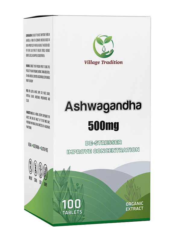 Village Tradition Ashwagandha, 500mg, 100 Veg Tablets