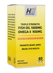 HC Nutrition Triple Strength Fish Oil 1000mg Omega-3 900mg Dietary Supplement, 60 Softgel Capsules