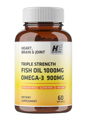 HC Nutrition Triple Strength Fish Oil 1000mg Omega-3 900mg Dietary Supplement, 60 Softgel Capsules