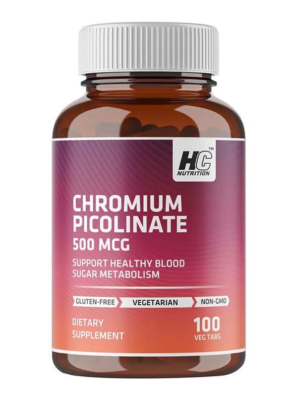 

HC Nutrition Chromium Picolanate 500 MCG Dietary Supplement, 100 Tablets