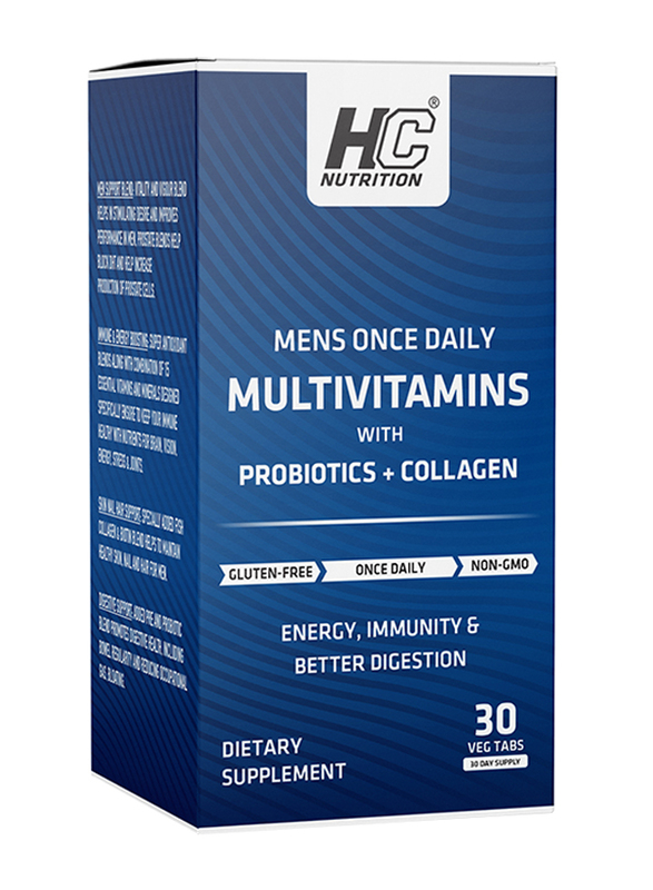 HC Nutrition Men's Once Daily Multivitamins with Probiotics Dietary Supplement, 30 Tablets