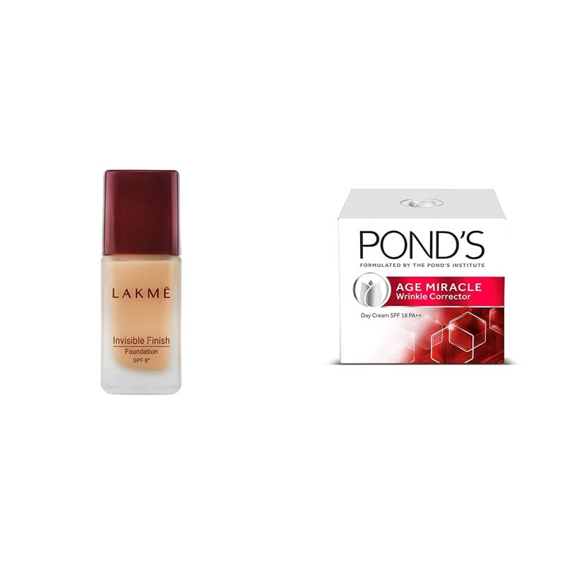 

Lakmé Lakme Invisible Finish SPF 8 Foundation and Ponds Age Miracle Wrinkle Corrector Day Cream SPF 18 PA++ Set, 2-Piece, Shade 01, Beige